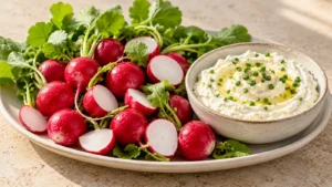 Dip for radishes: whipped feta served with fresh radishes