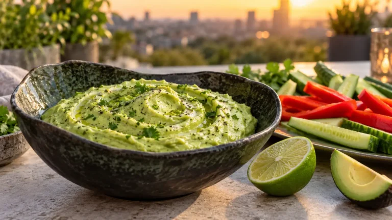 Creamy avocado lime dip served with fresh vegetables
