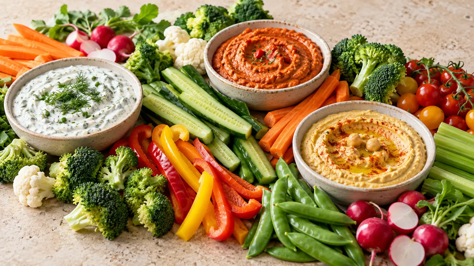 25 Best Vegetable Dip Recipes for Veggie Trays, Snacks & Parties served with colorful fresh vegetables