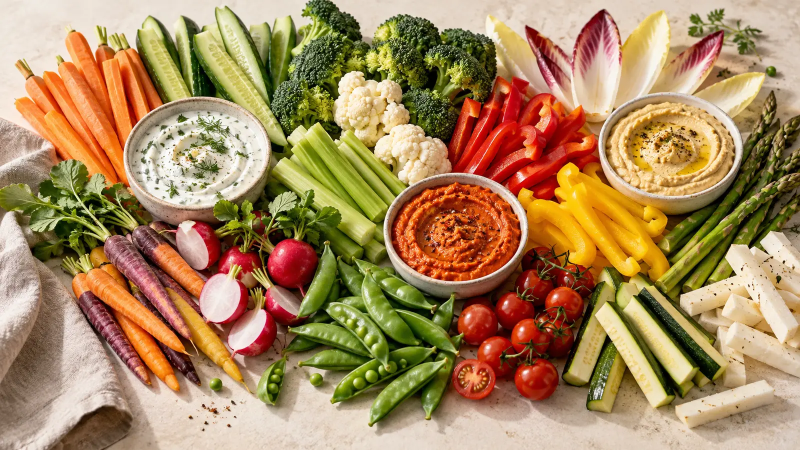 Best Vegetables for Dipping served with colorful fresh vegetables