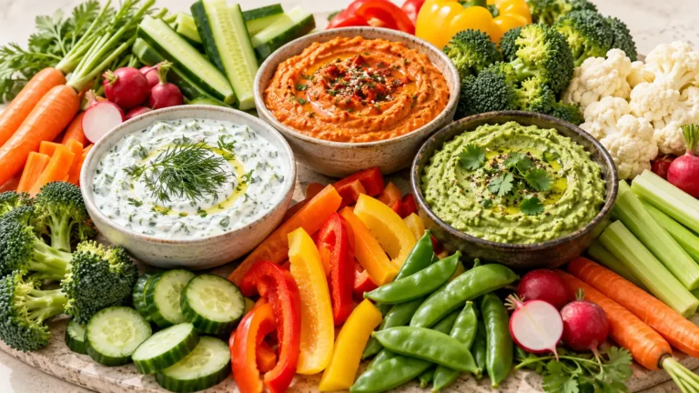 15 Healthy Vegetable Dips for Snacking, Veggie Trays & Parties served with colorful fresh vegetables