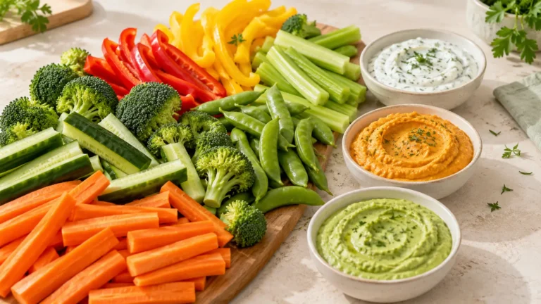 10 Easy Vegetable Dips for Kids served with colorful fresh vegetables