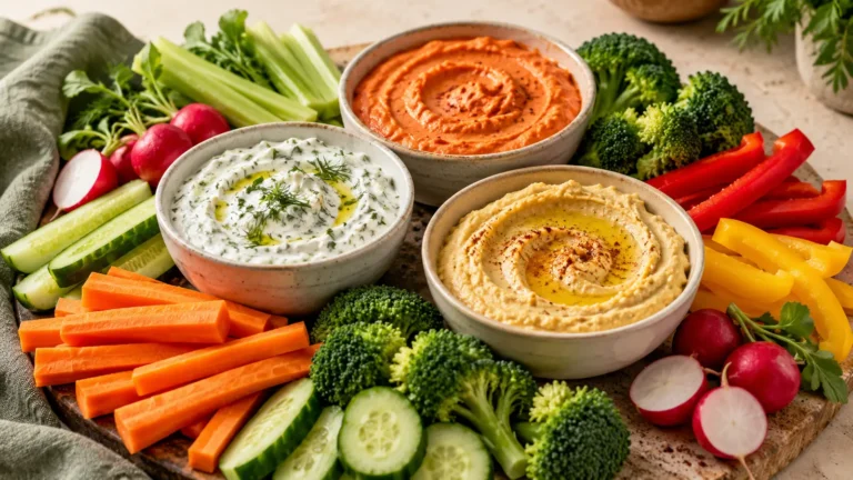 12 Easy Vegetable Dips Without Mayo served with colorful fresh vegetables
